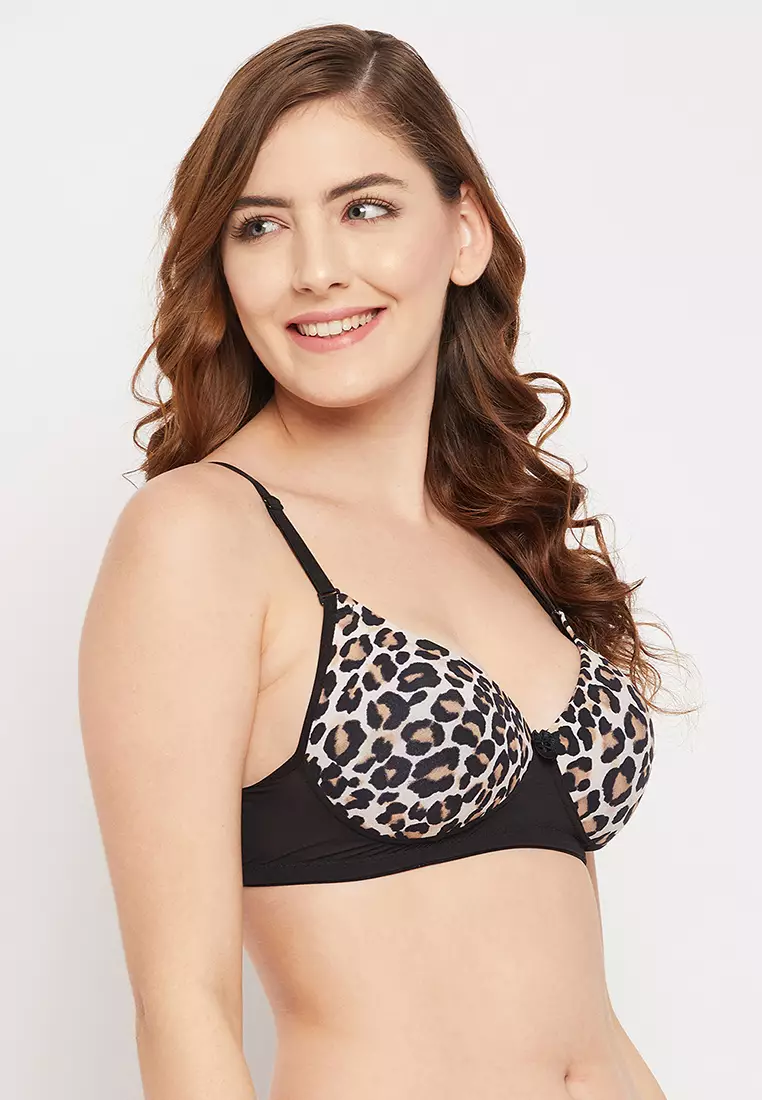 Buy Clovia Clovia Level 1 Push-Up Non-Wired Demi Cup Animal Print Multiway T -shirt Bra in Black in black 2024 Online