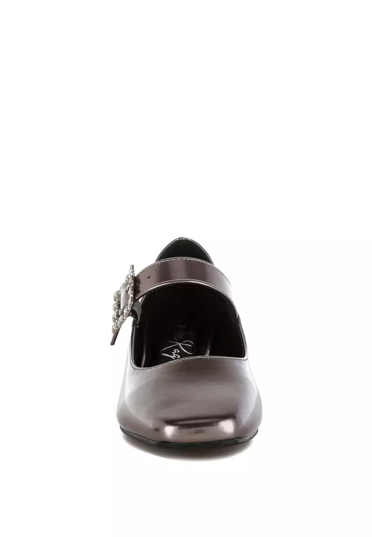 Bros Diamante Metalik Mary Jane Pumps Dalam PEWTER