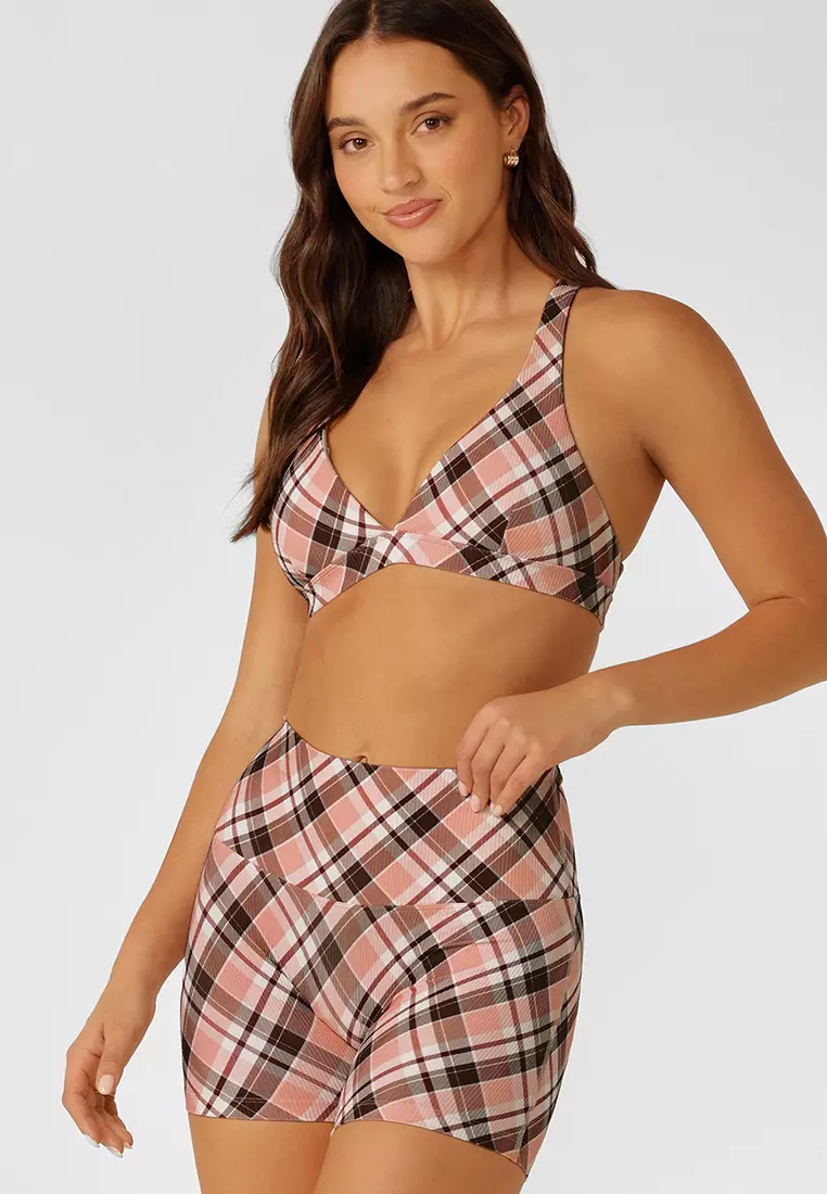 Sorbet Plaid Rib Sports Bra