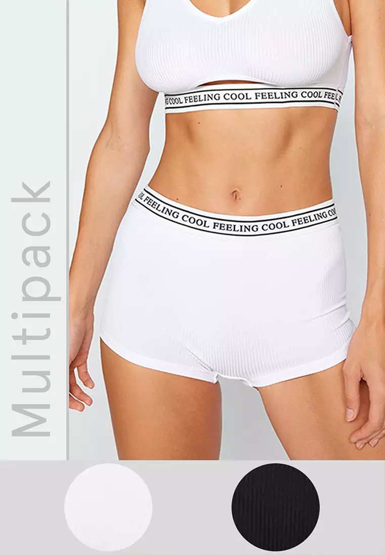 Buy Trendyol Black and White 2-Pack Corduroy Boxer Panties with Elastic  Detail Online