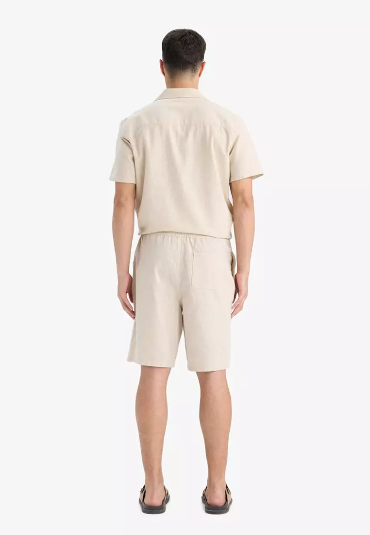 100% Cotton Linen Look Bermuda Shorts