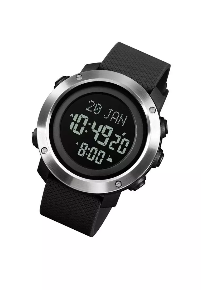 Jam Tangan Digital Pria Penunjuk Arah Kiblat Many Function Water Resistant 50m Strap Tali Material PU OH72 ORIGINAL