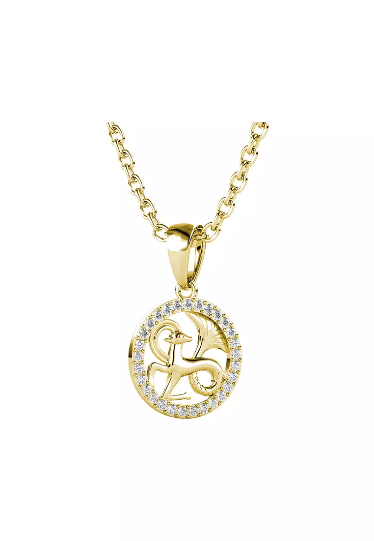 Her Jewellery Circlet Capricorn Pendant (Yellow Gold) - Luxury Crystal Embellishments plated with 18K Gold