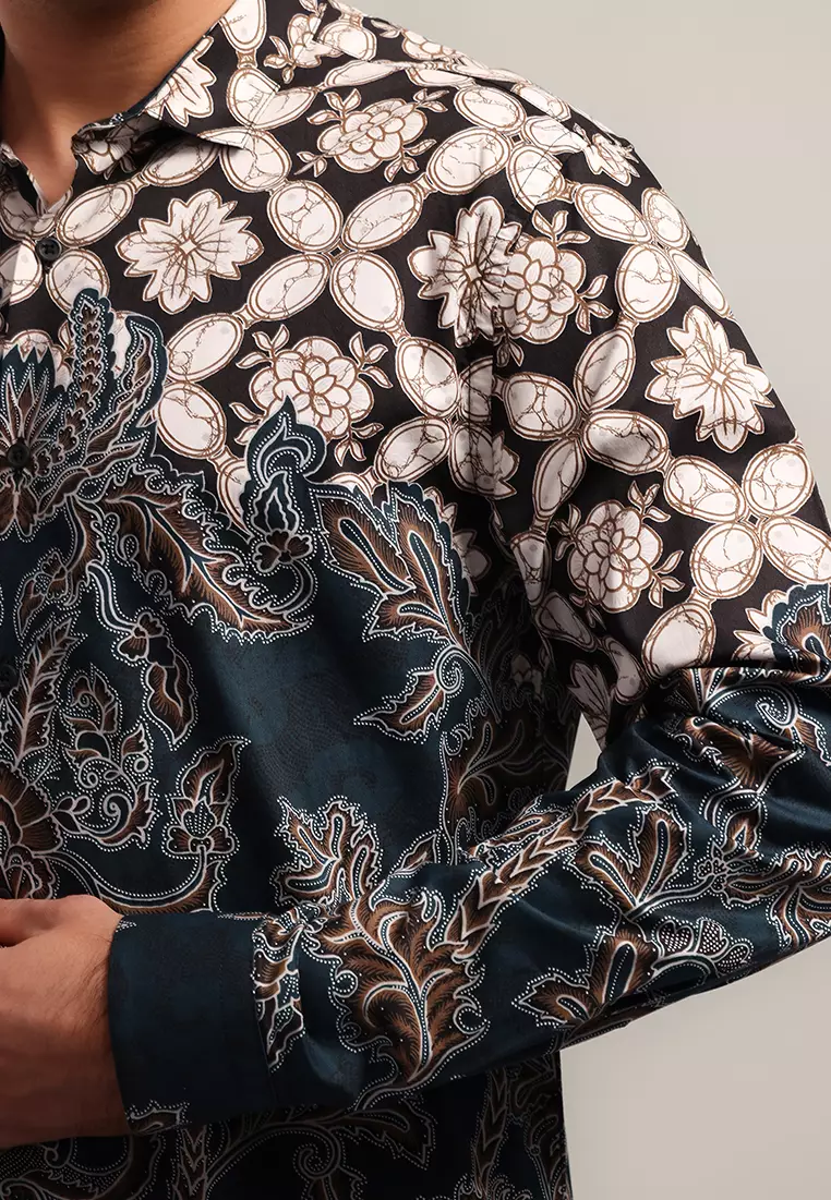 MOC - Kemeja Batik Pria Lengan Panjang Ganesh - Green Warna Green