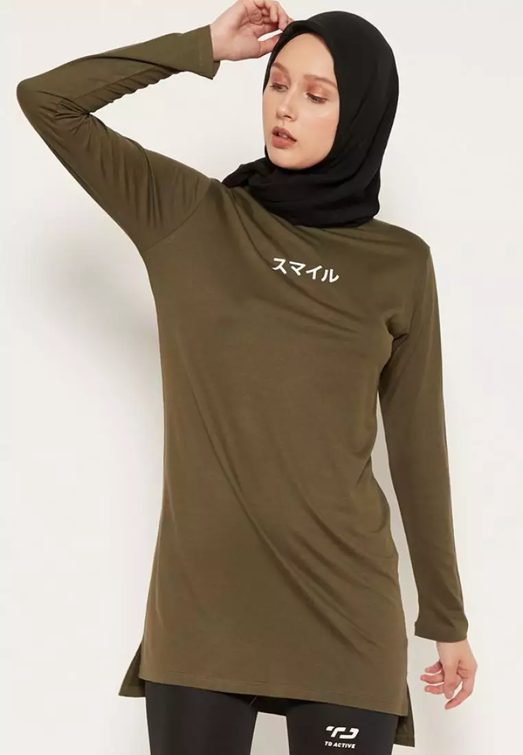 LTD04 thirdday mls katakana dateng green army hijab lengan panjang wanita