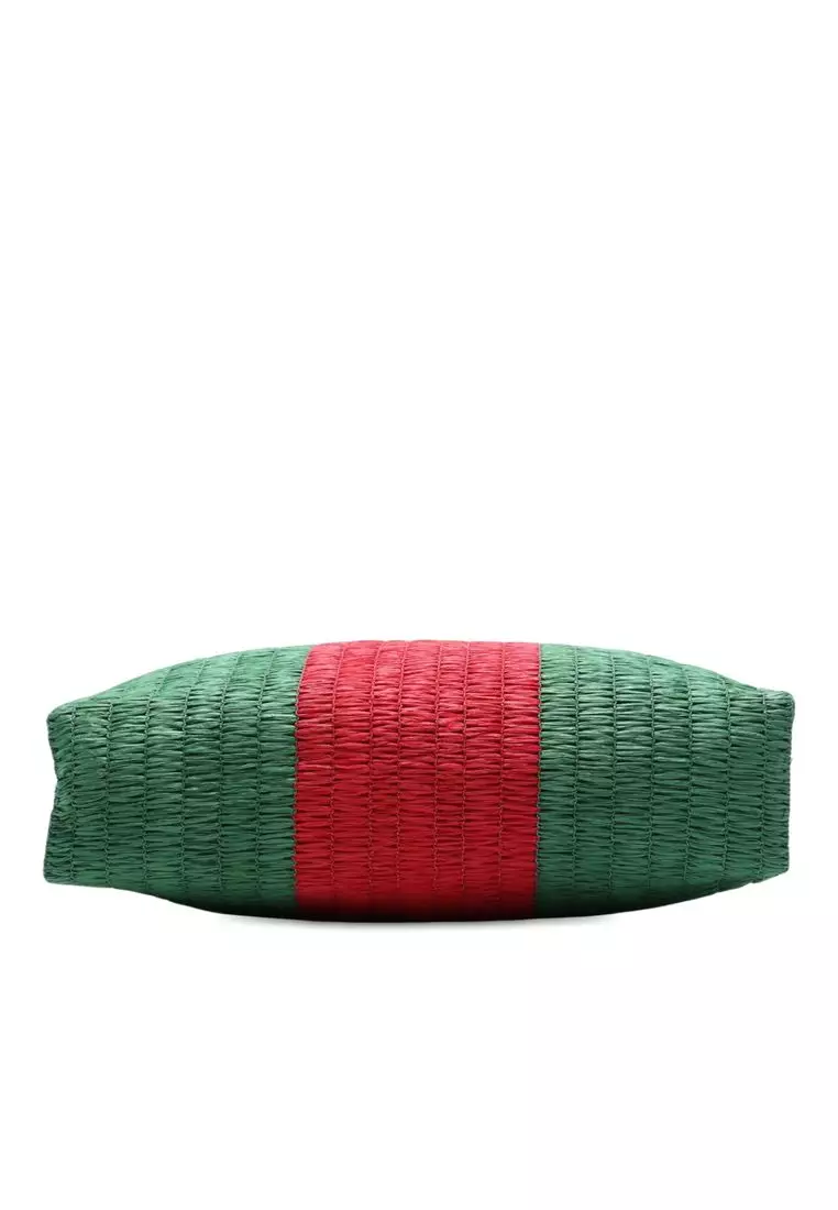 Pre-Loved Gucci Raffia Web Cestino Tote
