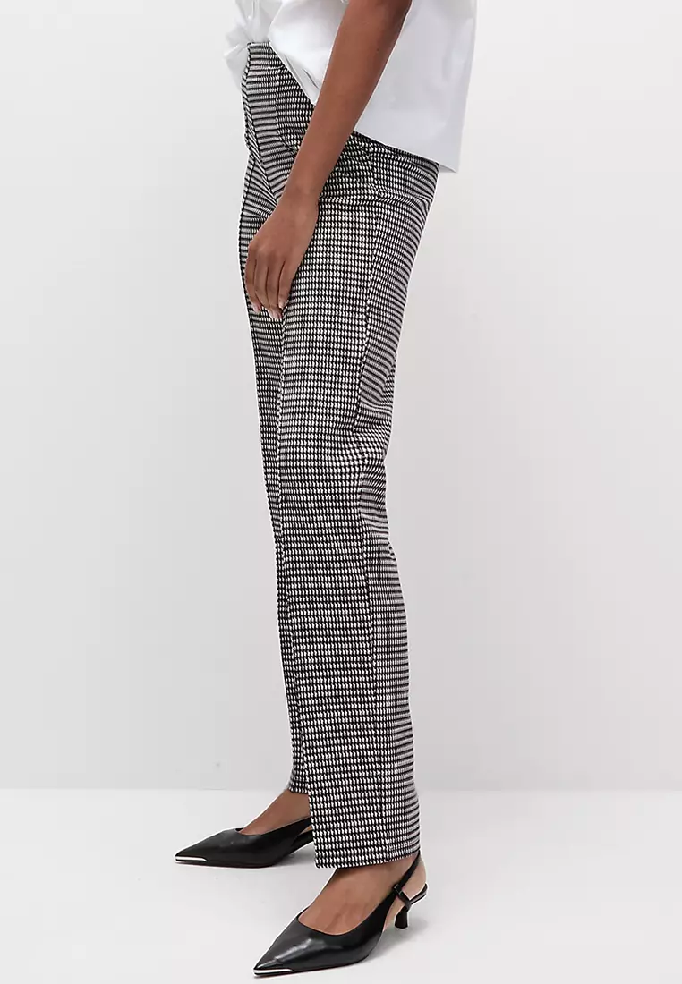 Twill Checked Straight Leg Trousers