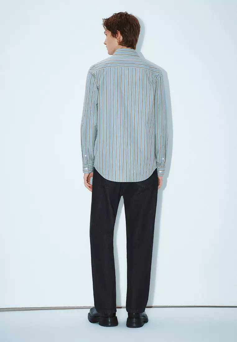 UR冬季新款男时尚休闲轻通勤条纹长袖开襟衬衫UMF240092