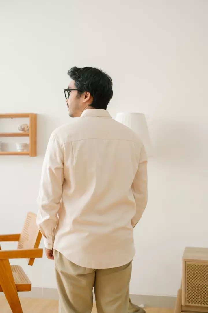 DILAN Menswear Beige - Baju Koko Pria Lengan Panjang - Bahan Premium Cotton Blend