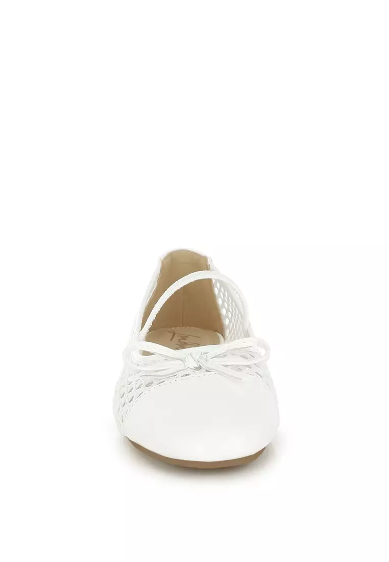 Woven Bow Detail Ballerinas In White