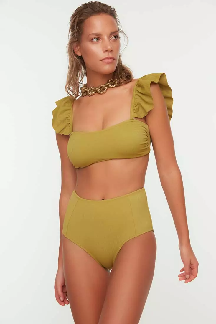 Ruffle-rib square-neck bralette bikini top At Icône