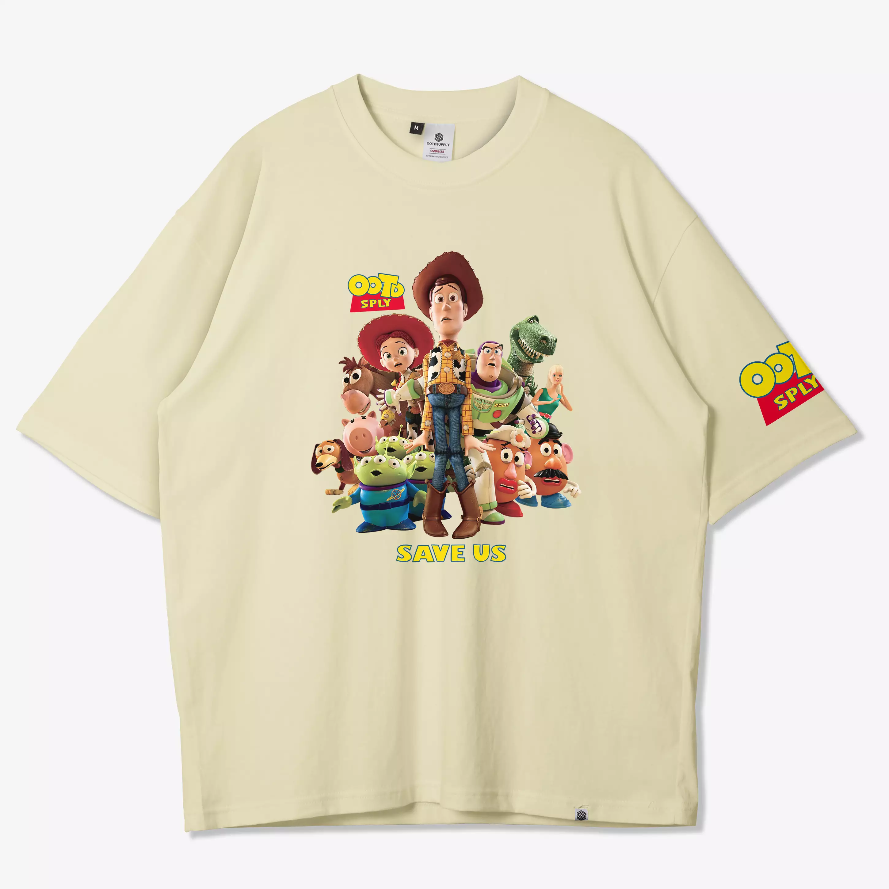OOTDSUPPLY Oversized Tshirt Toys Baby Blue Cream & Black l Kaos Oversize Pria dan Wanita OV139