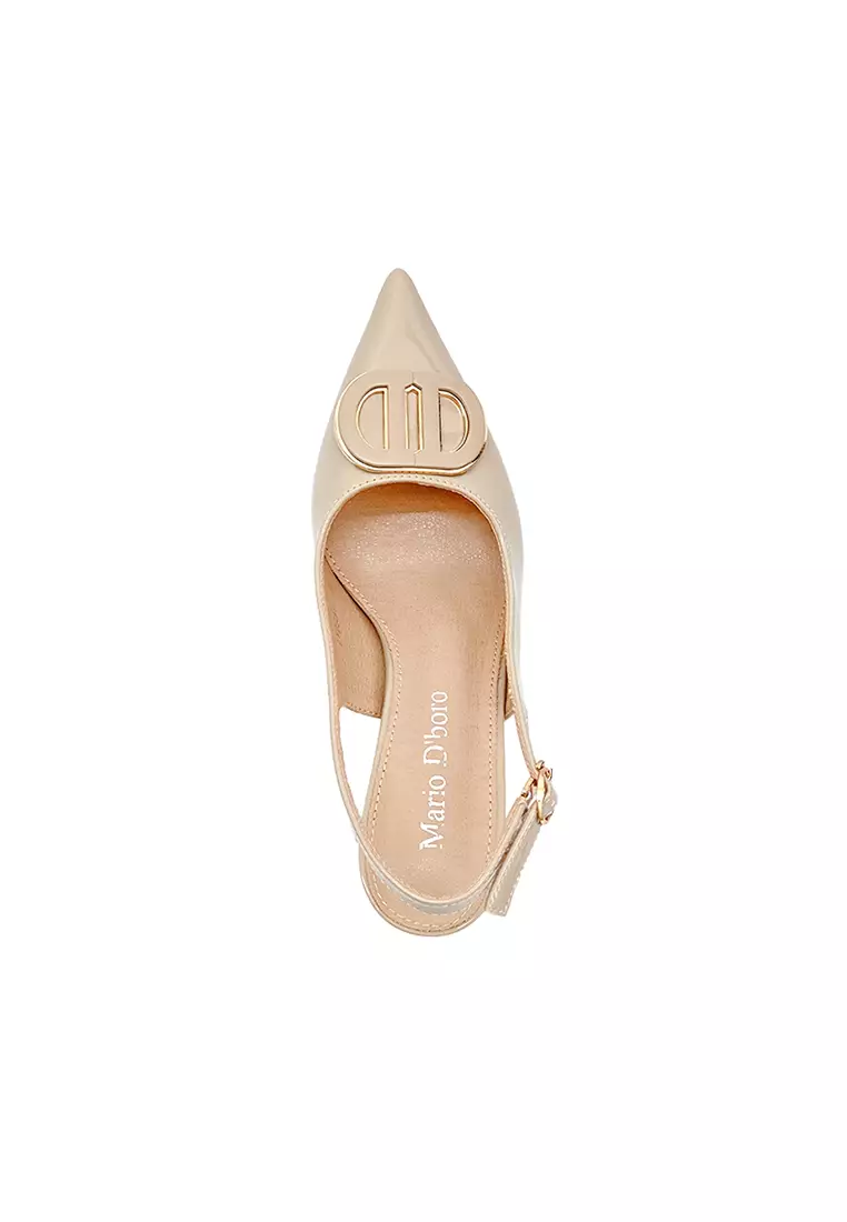 Women's Chic Taupe Sand Faux Leather Low Heel Pumps with Gold Embellishments LY 28347 C83