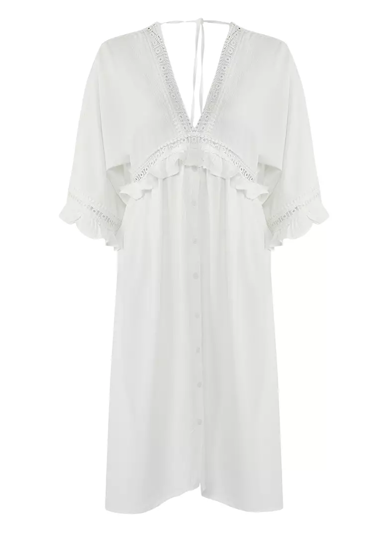 Ecru Maxi Woven Flounce Beach Dress TBESS25EL00075