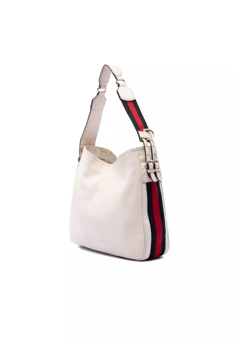 Pre-Loved Gucci Medium Pebbled Calfskin Web Heritage Shoulder Bag