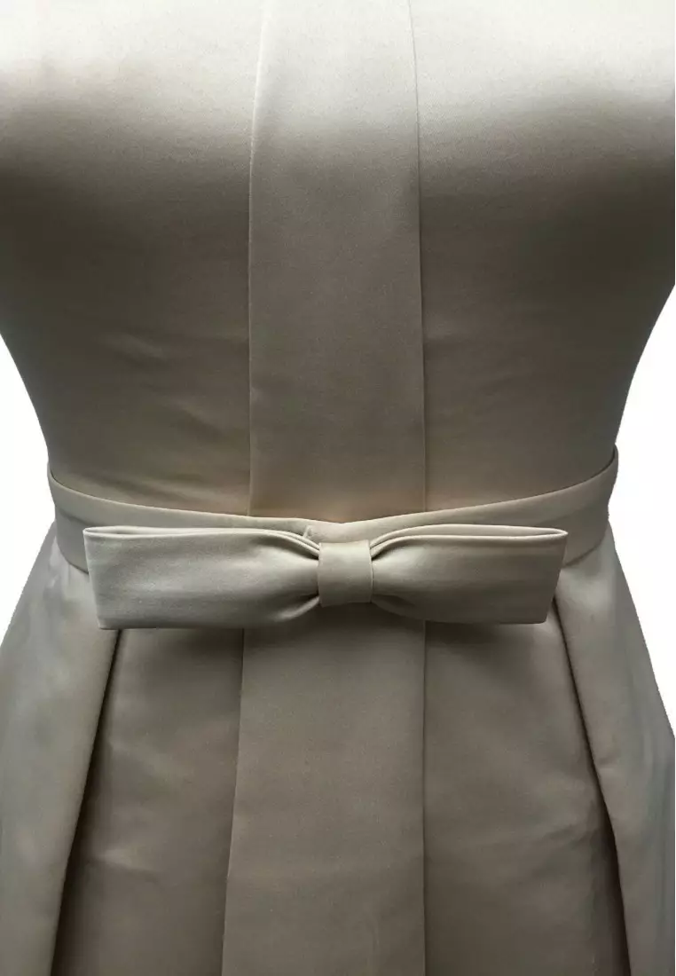 迷人色丁V領蝴蝶結晚禮服