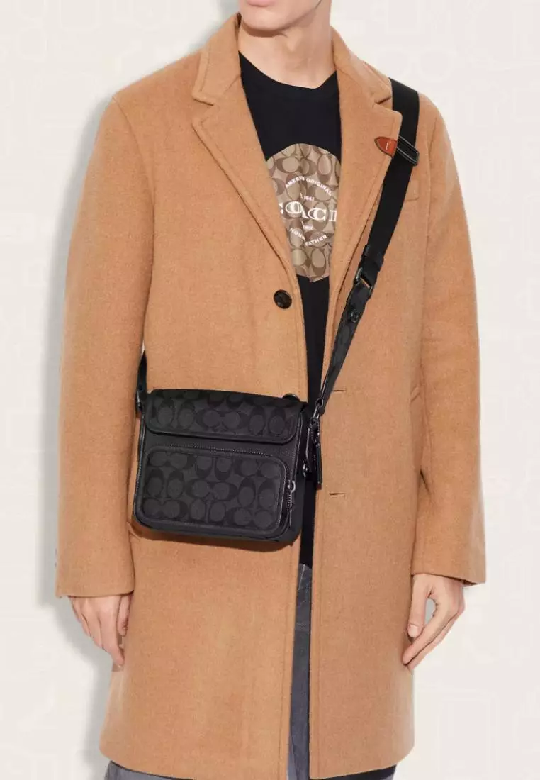 Coach Sullivan Flap Crossbody In Signature Canvas Black Charcoal