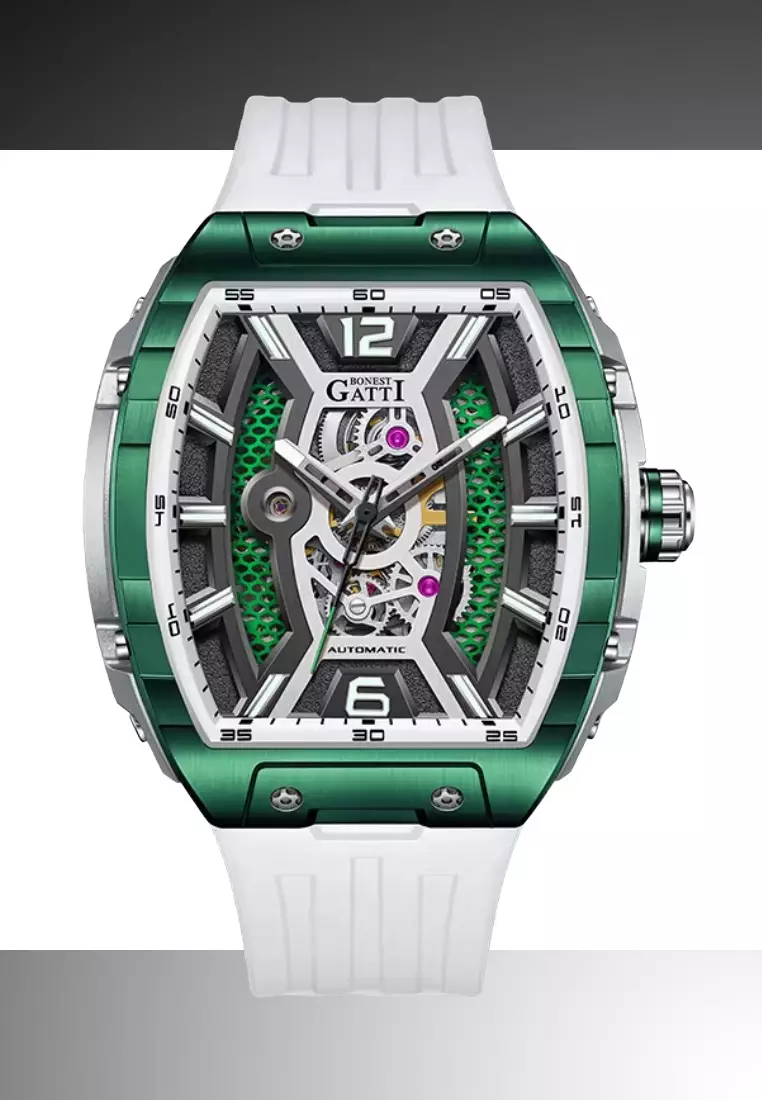 自動中性不鏽鋼手錶，橡膠錶帶