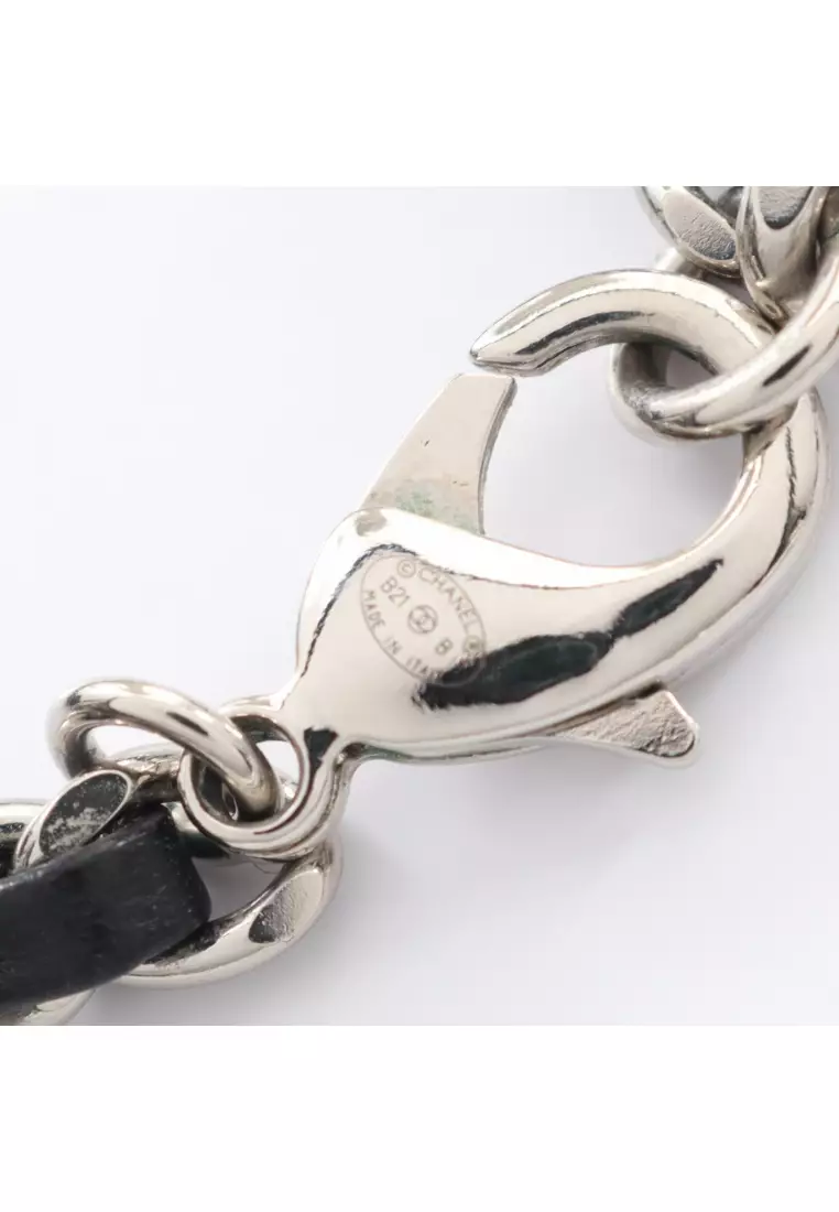 Pre-Loved Chanel coco mark necklace leather Silver black yellow B21B