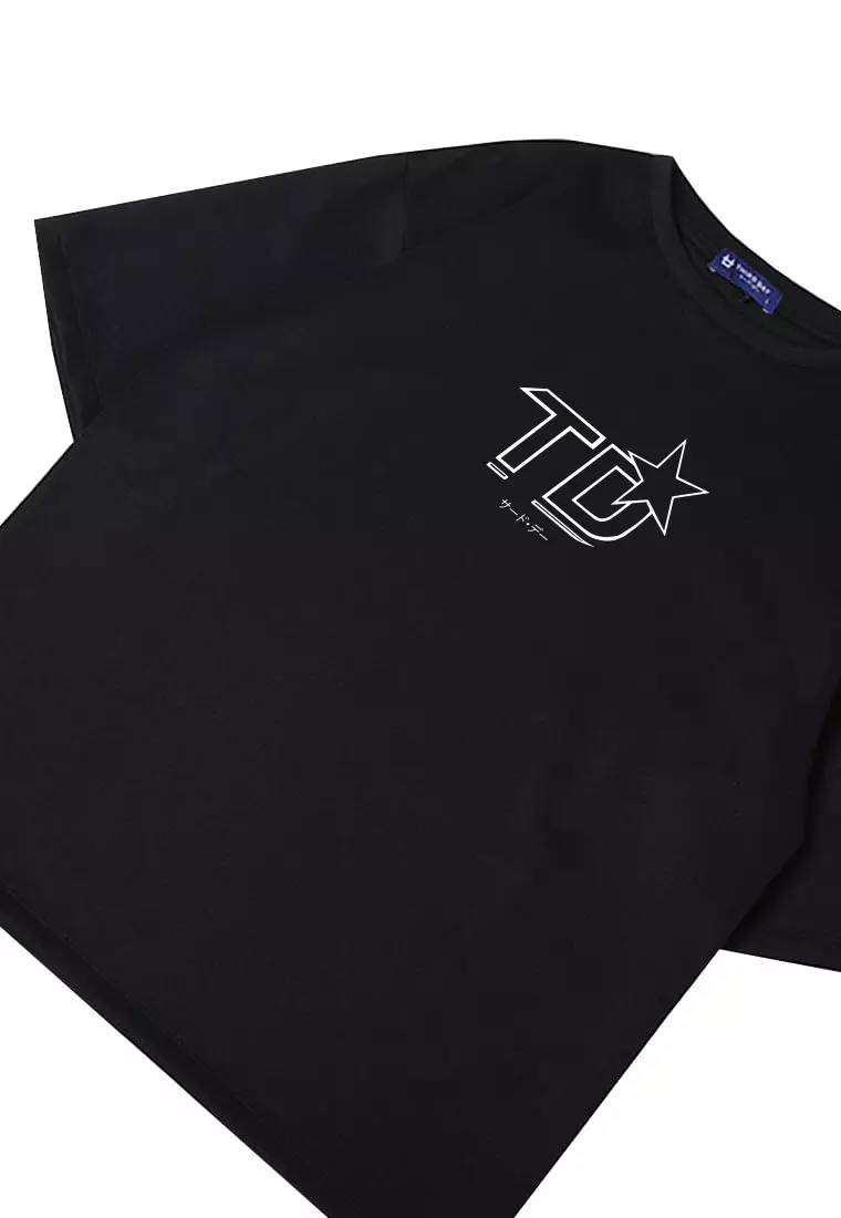 MTU10 Kaos Oversized Estetik Logo TD Bintang Star hitam
