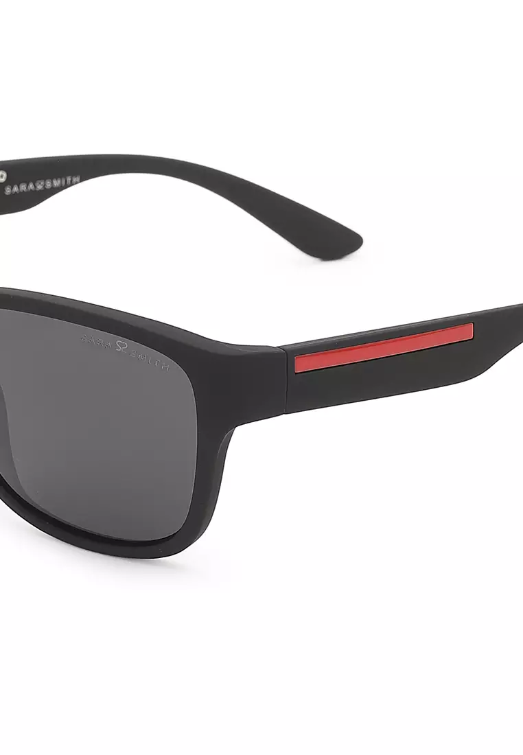 Unisex Casual Polarized Rectangular Sunglasses (Kacamata Hitam) - Hitam / Biru