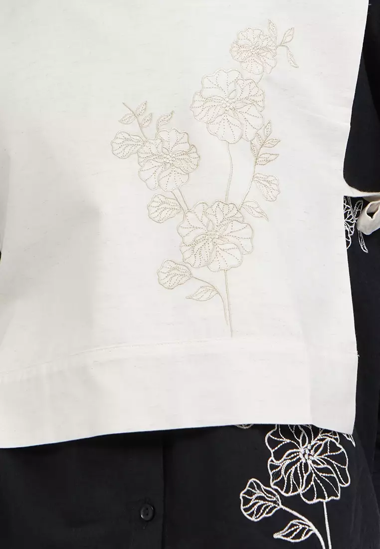 Embroidered Side Tie Vest KHAKI