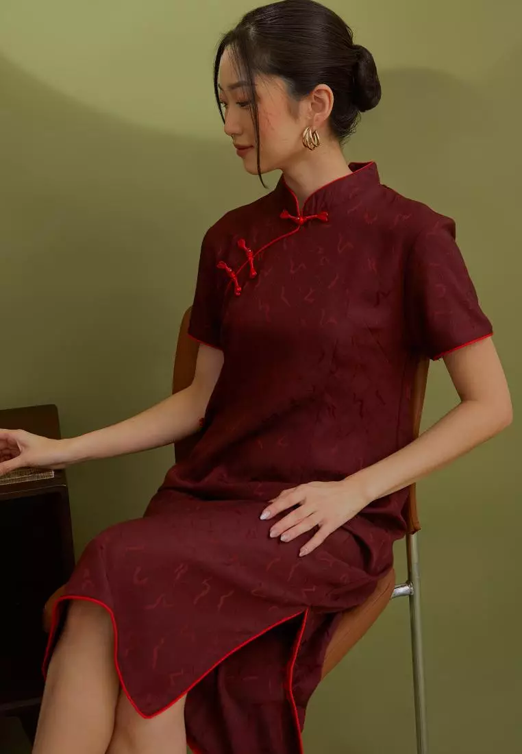 Achiera Cheongsam Dress in Maroon