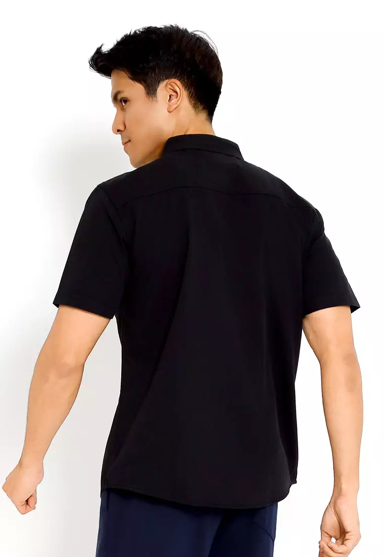 Forest Woven Regular Fit Plain Collar Short Sleeve Men Shirt | Baju Kemeja Lelaki - 621441-01Black
