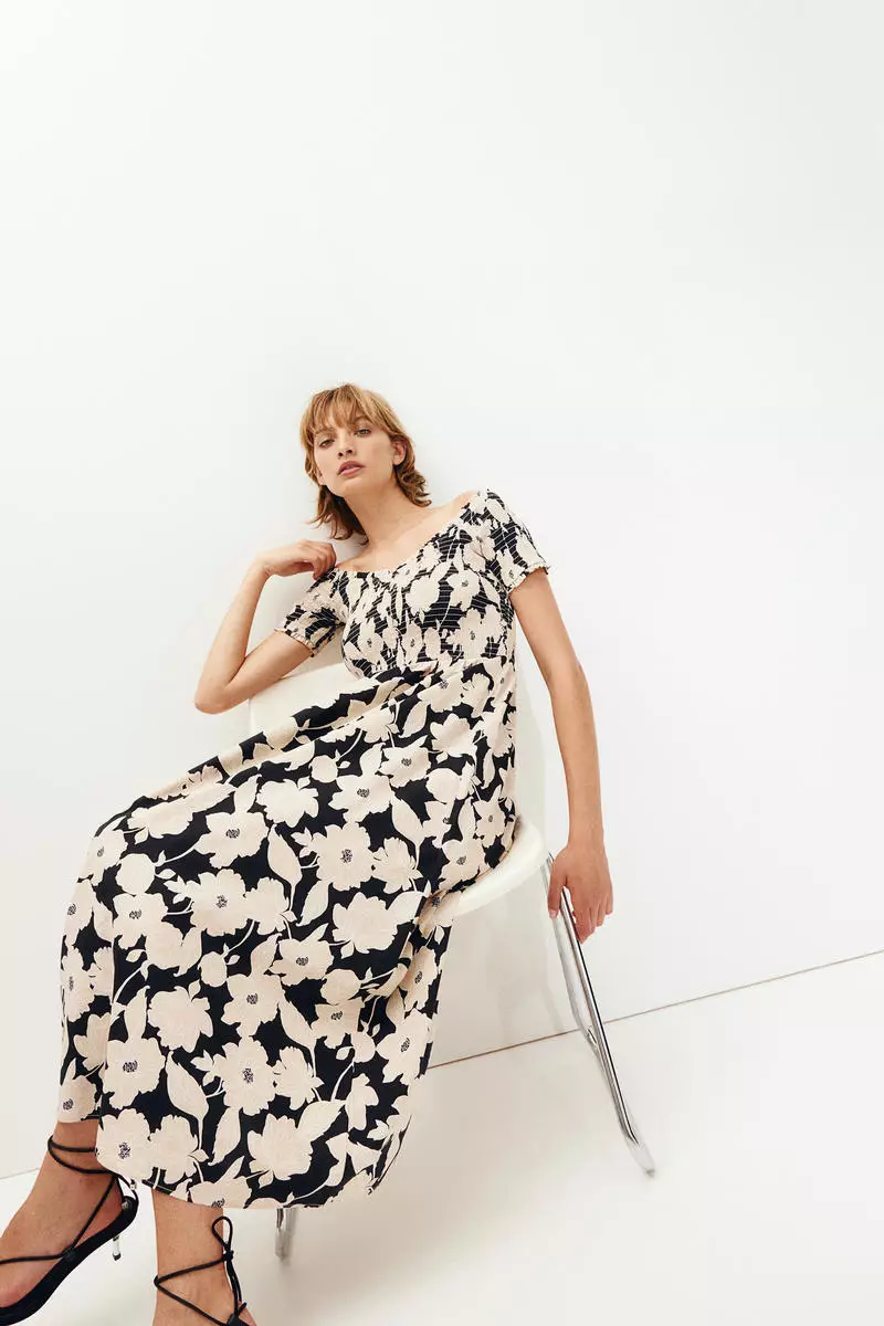 Buy H&M Smocked off-the-shoulder dress 2025 Online ZALORA