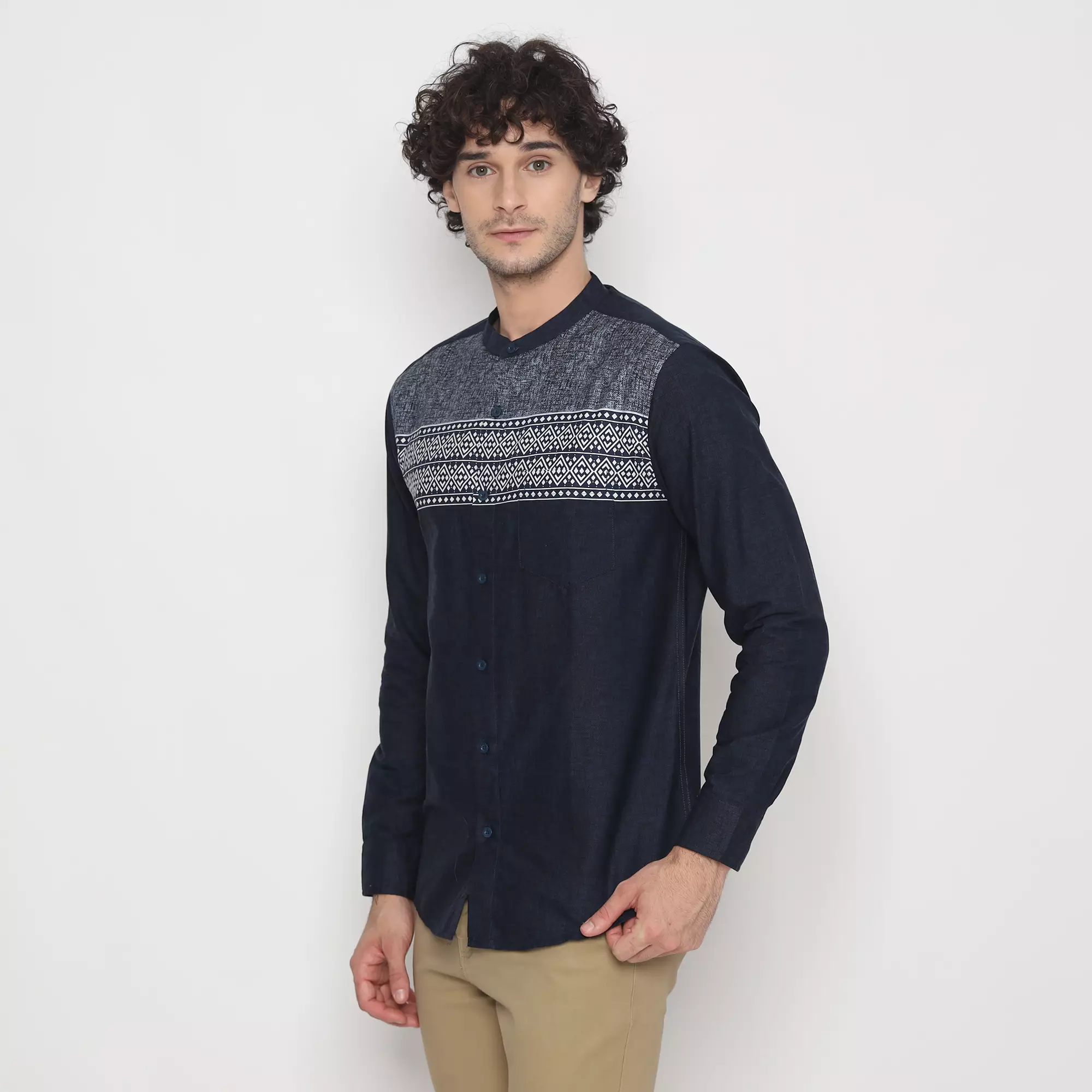 Platini Kemeja Pria Koko Shanghai Lengan Panjang Katun Navy 961286