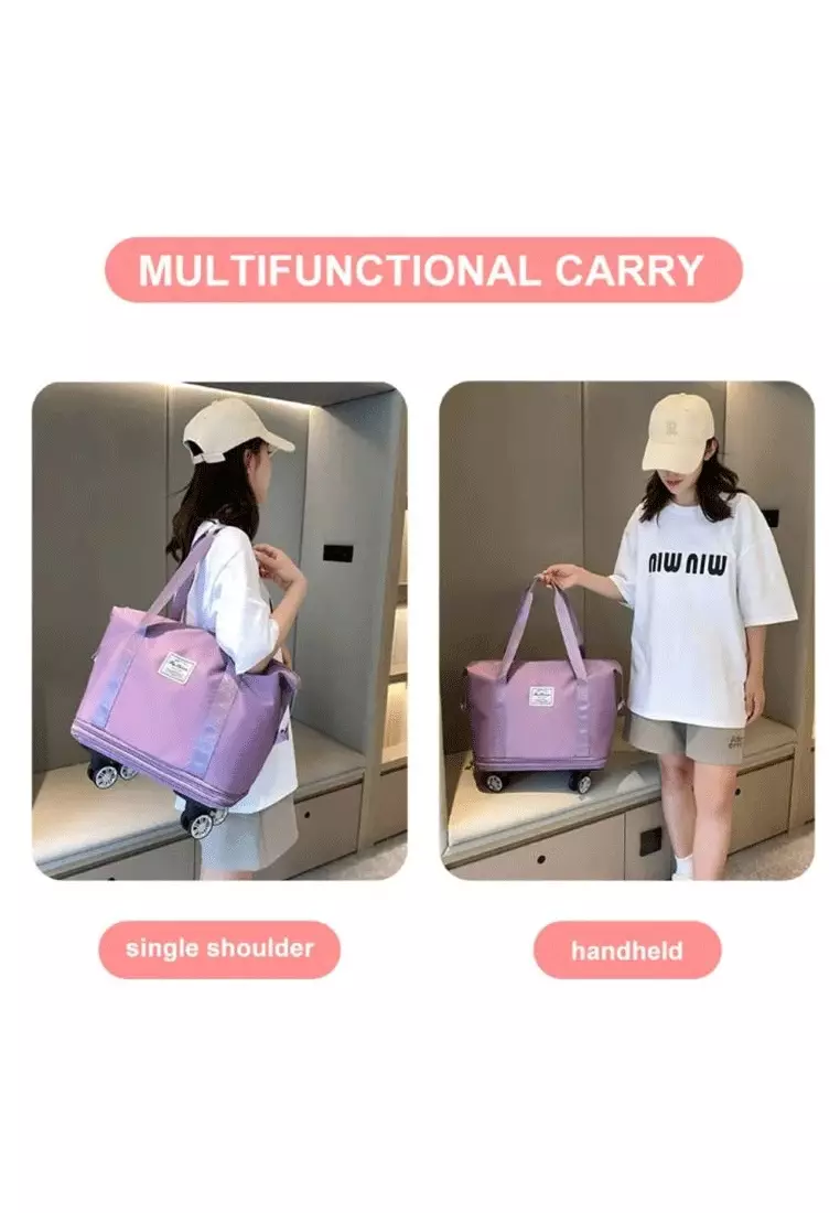 Expandable Shoulder Bag With Detachable Wheels 66x40x22cm – Misty Blue