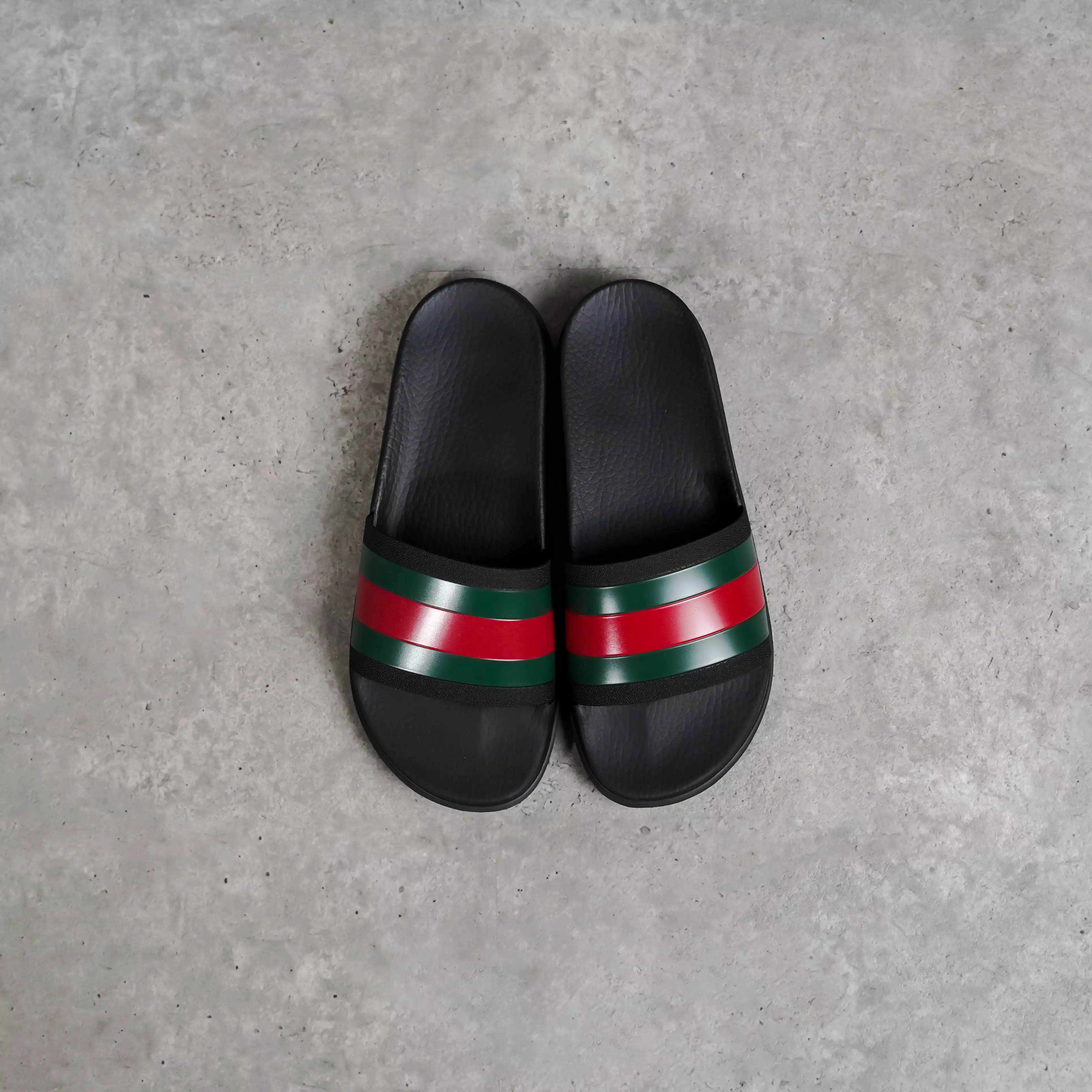 Sandal GUCCI OG STRIPE RED GREEN BLACK NEW RUBBER SLIDE 100% ORIGINAL