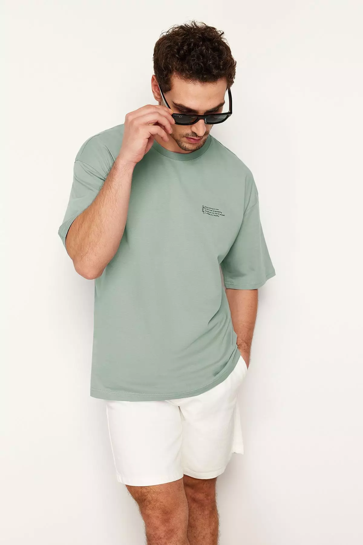 Dark Mint Oversize 100% Cotton Crew Neck Minimal Text Printed Tok Fabric T-Shirt Tmnss23Ts00084