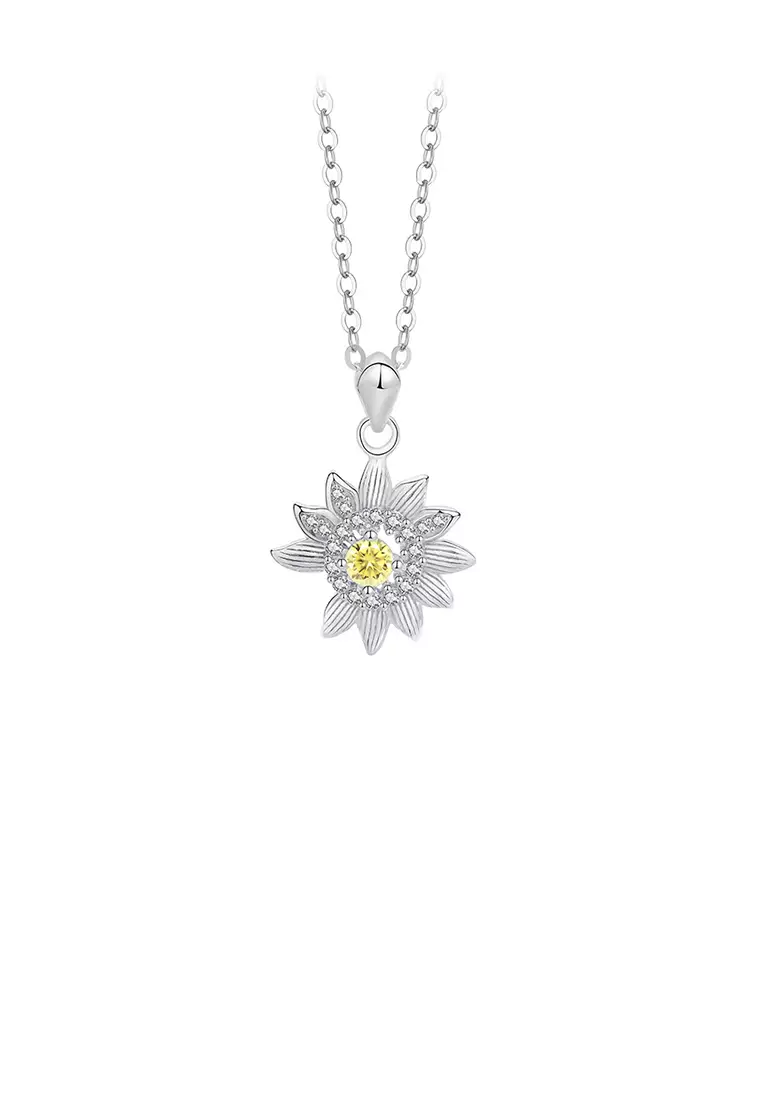 925 Sterling Silver Fashion and Simple Sunflower Pendant with Cubic  Zirconia and Necklace Luxurious Look