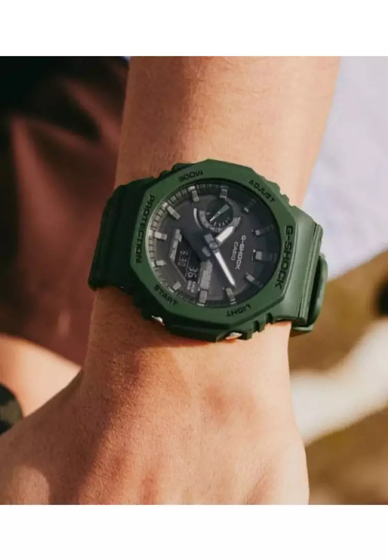 GA-B2100-3A Men's Green Resin Strap Solar Powered Digital Watch