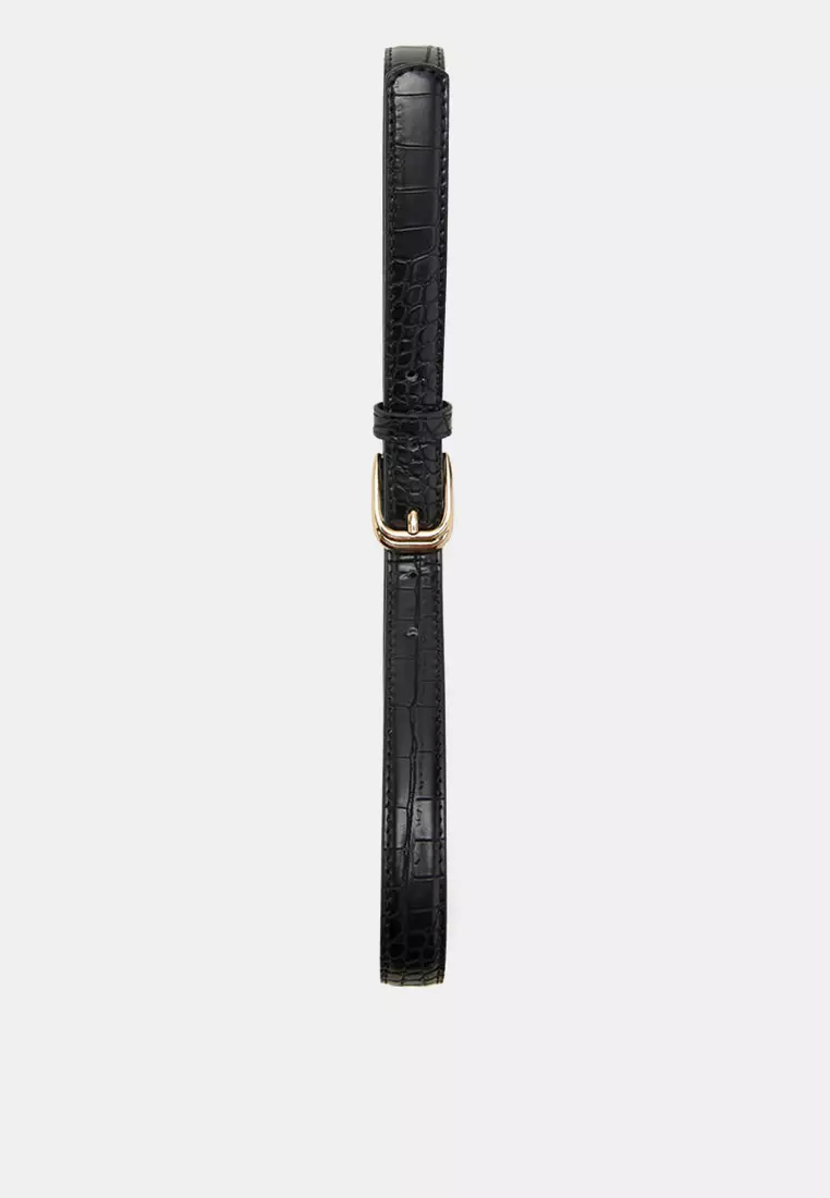 Thin Faux Crocodile Leather Belt