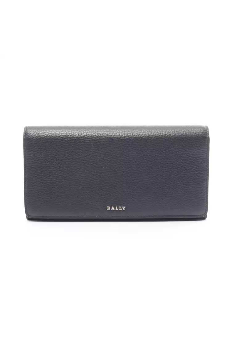 Buy BALLY Pre-loved BALLY trifold long wallet logo leather Navy 2024 ...