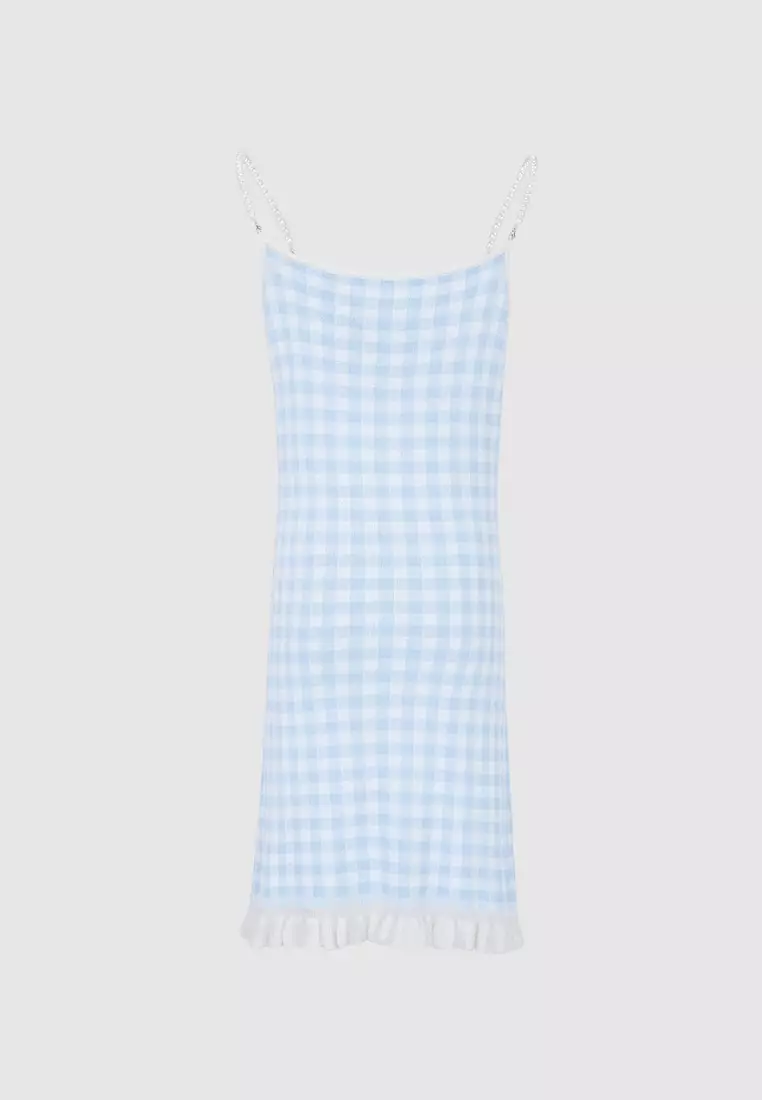 Checkered Frill Trim Knitted Cami Dress