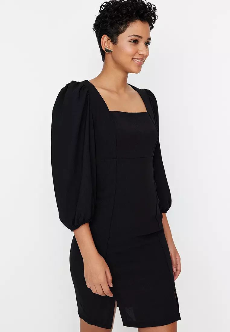 Square Neck 3/4 Sleeves Dress