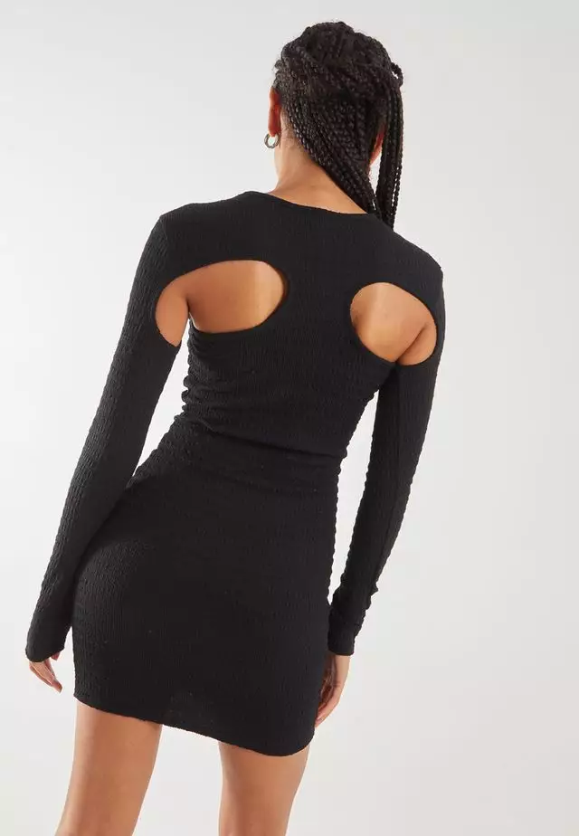 Pink Vanilla Black Popcorn Scoop Racer Long Sleeve Dress