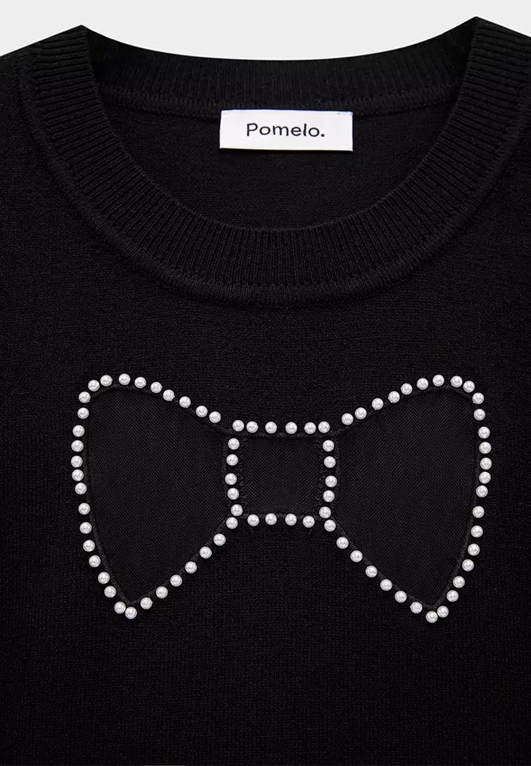 Puff Sleeve Bow Embellished Crop Top