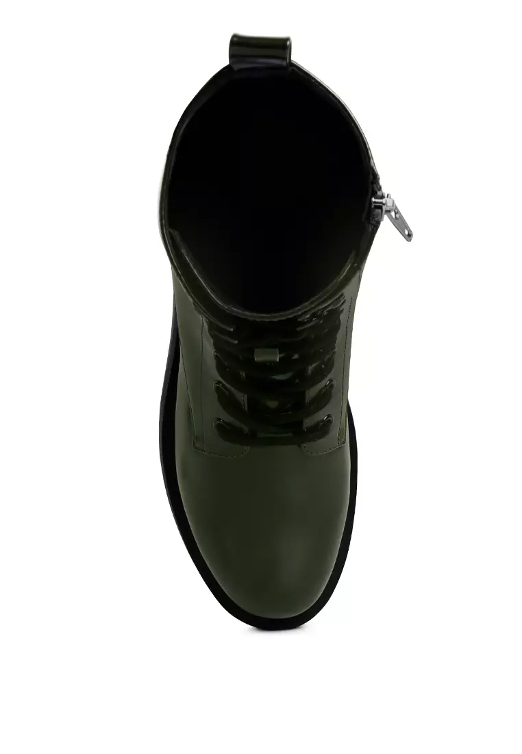 Buy London Rag Dark Green Faux Leather Ankle Biker Boots 2024 Online ...