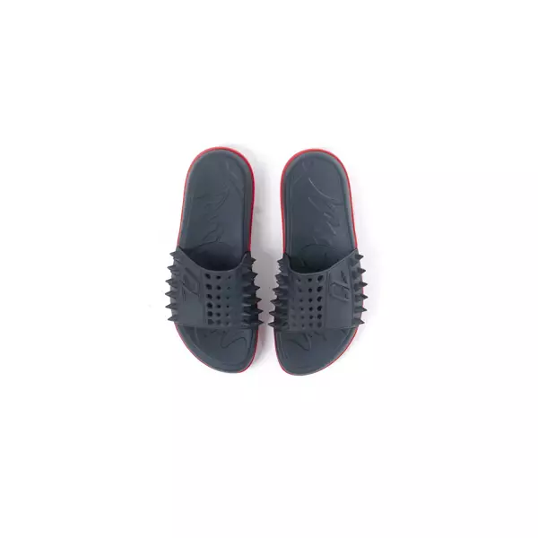 Sandal CHRISTIAN LOUBOUTIN TAKE IT EASY RED BLACK FLAT RUBBER SLIDE 100% ORIGINAL