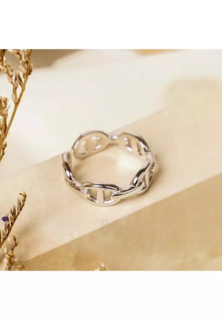 Millennia 2000 Tiny Buckles White Gold Ring with 925 Sterling Silver