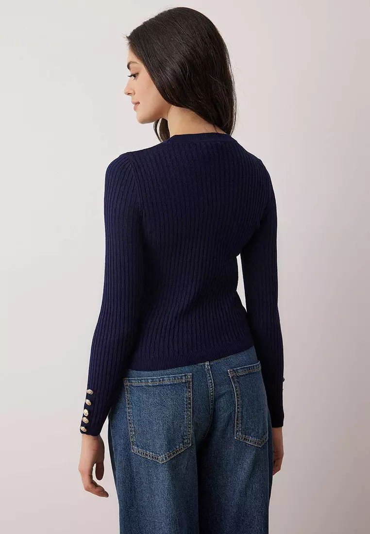 Navy Blue-Grey Crew Neck Hair Knit Double Pack Knitwear Sweater Twoaw26Kz188