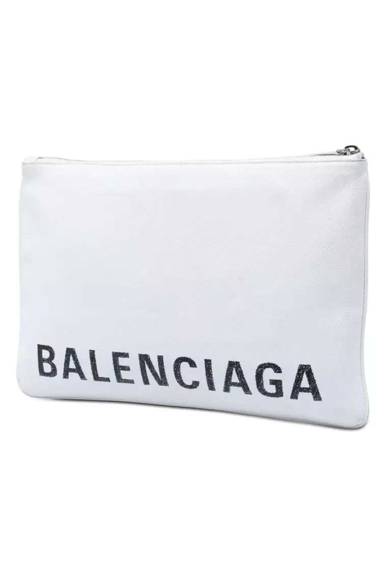 Pre-Loved Balenciaga Leather Ville Logo Zip Pouch