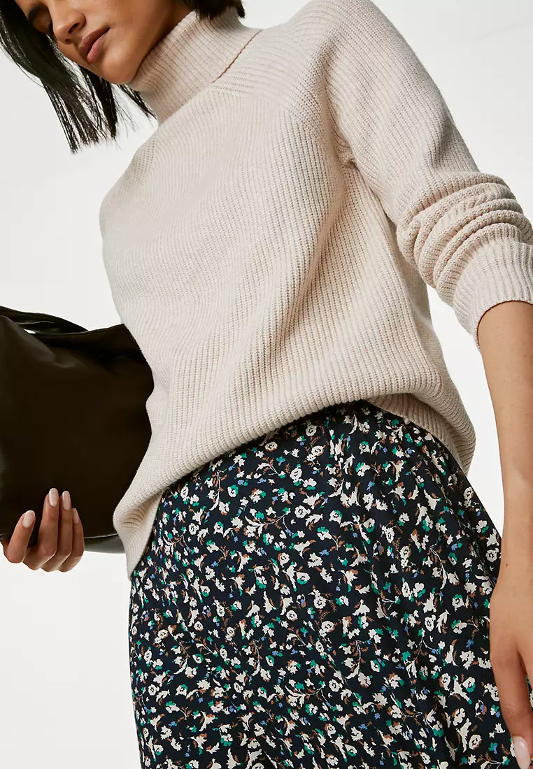 Jersey Printed Midi Skater Skirt