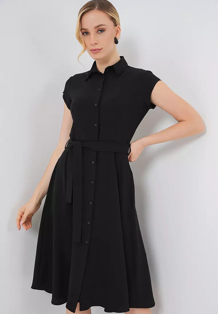 Buttoned Waist Tie Dress