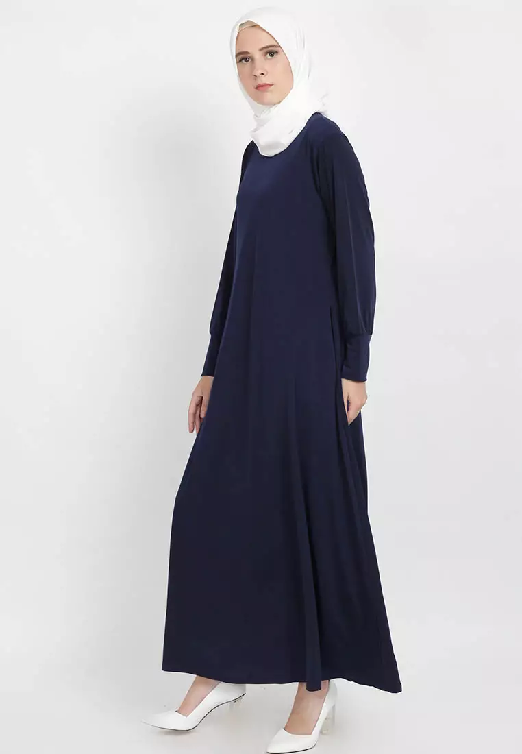 JV Hasanah Alia Maxi Dress Navy | Gamis Polos Jersey Wanita Daily