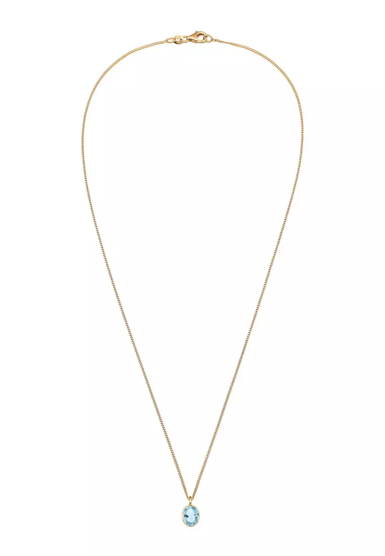 Kalung Perhiasan Perak 925 Wanita Basic Solitaire Gemstone Gold Plated